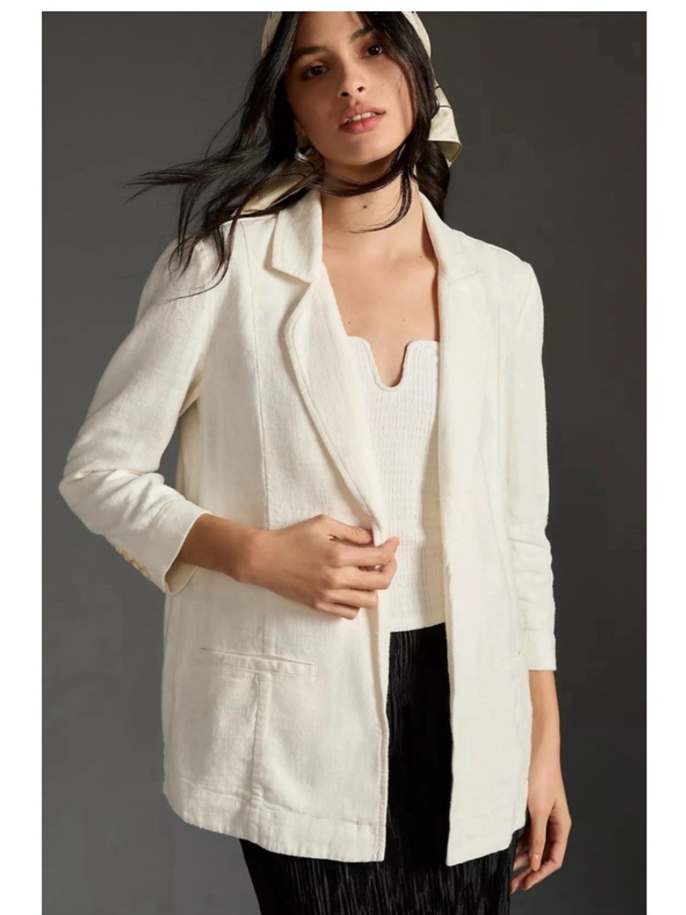 Anthropologie Linen Blend Drape Jacket Open Front Cardigan Size 10